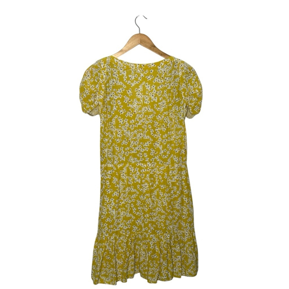 WISH Golden Bloom Floral Crepe V-Neck Short Sleeve Ruffle Hem Dress Size Medium - Picture 8 of 11